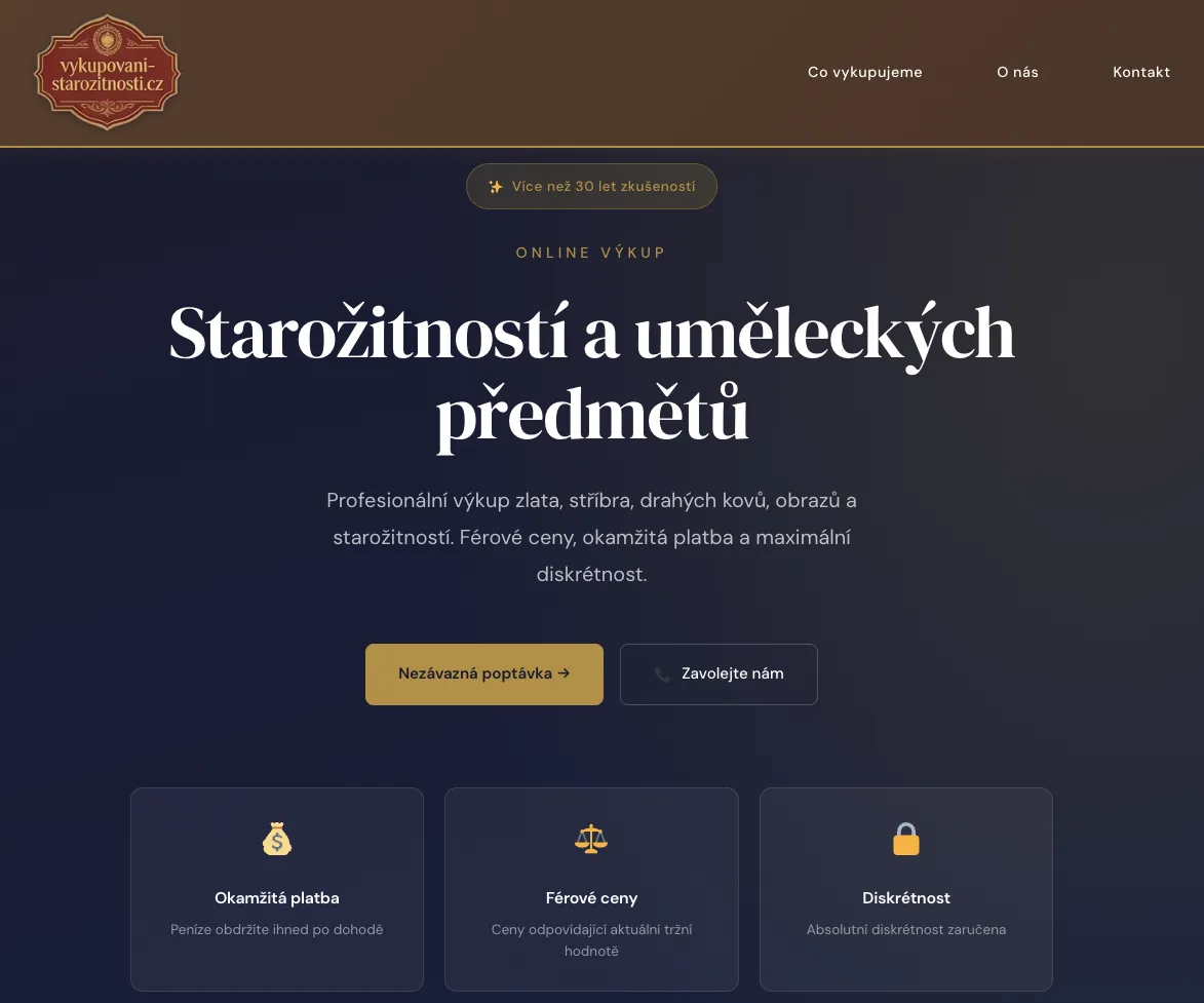 Vykupovani-starozitnosti.cz — WordPress website for an antiques buyer