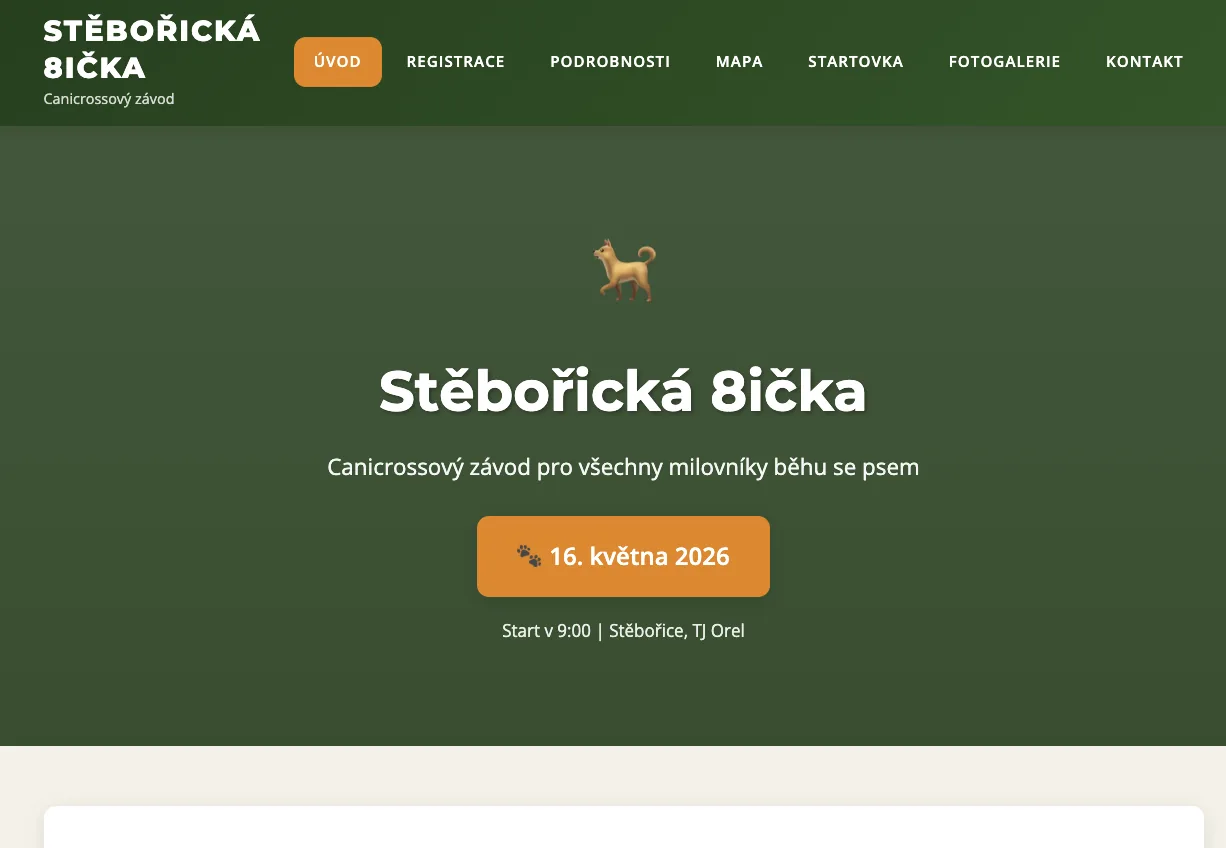 Steboricka8icka.cz — WordPress site with a race registration module
